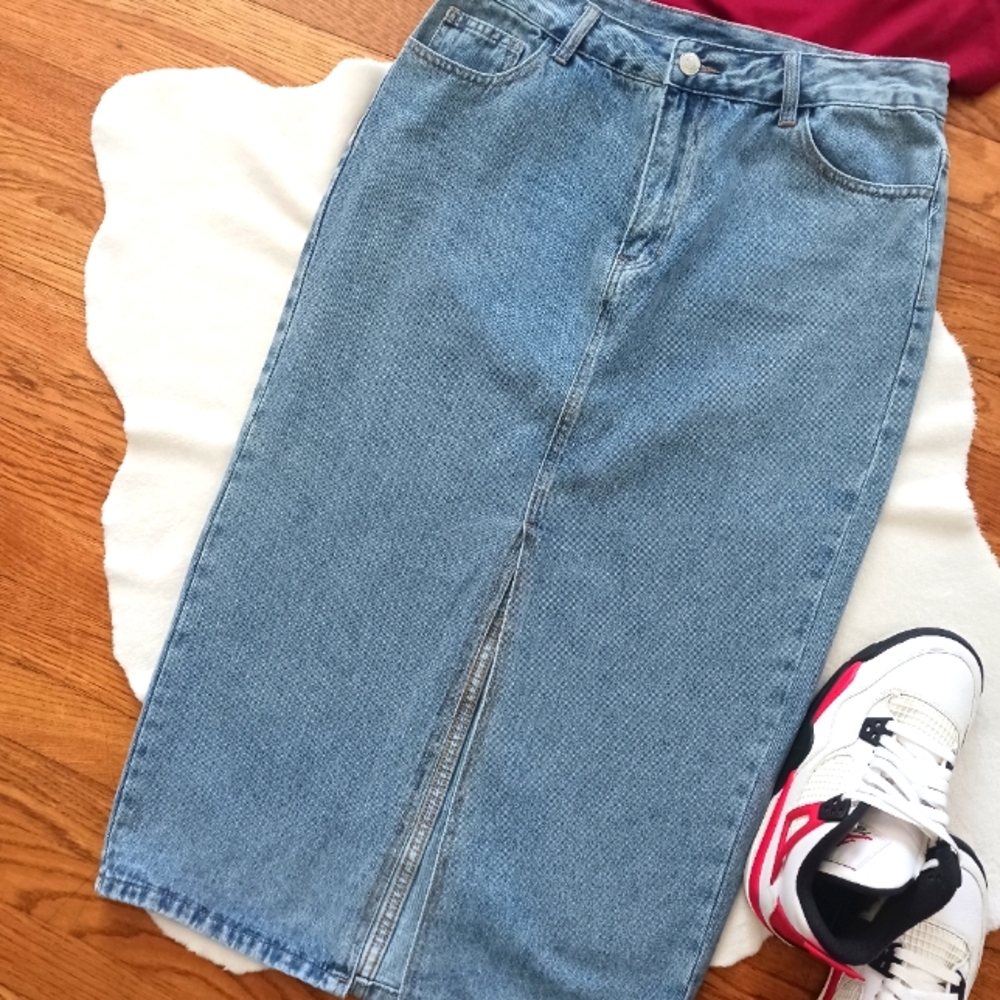 Shein • Women's Classic Long Blue Jean Denim Skirt